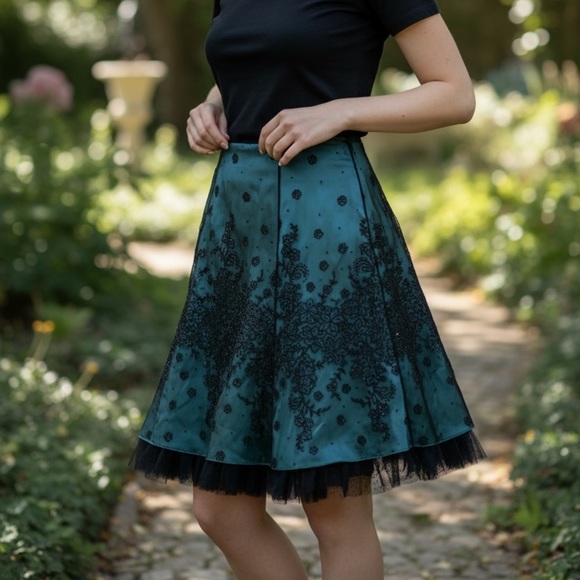 Adrianna Papell Dresses & Skirts - Vintage NWT Adrianna Papell Green & Black Embroidered Sequined Whimsigoth 
Skirt